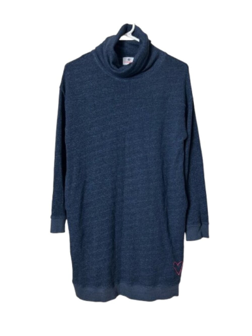 Sundry blue cowl neck long sleeve heart embroidered sweater dress XS